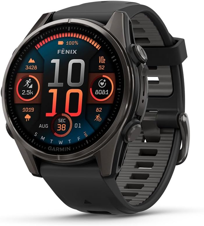 Garmin fēnix® 8 – 51 mm, AMOLED, Sapphire, Premium Multisport GPS Smartwatch, Long-Lasting Battery Life, Dive-Rated, Built-in LED Flashlight, Titanium with Spark Orange/Graphite Band