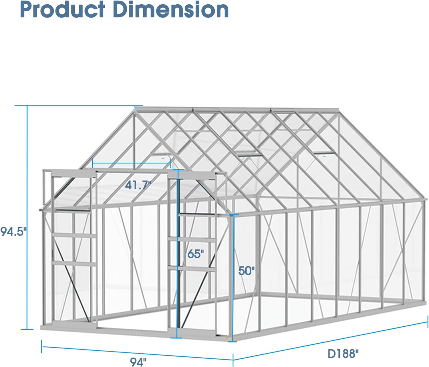 FurniFusion 8' W x 16' D Walk-in Hobby Greenhouse, Polycarbonate Garden Green Houses with 4 Adjustable Vents, Sliding Doors, Ample Space, Aluminum Hot House for Outdoor Backyard, White