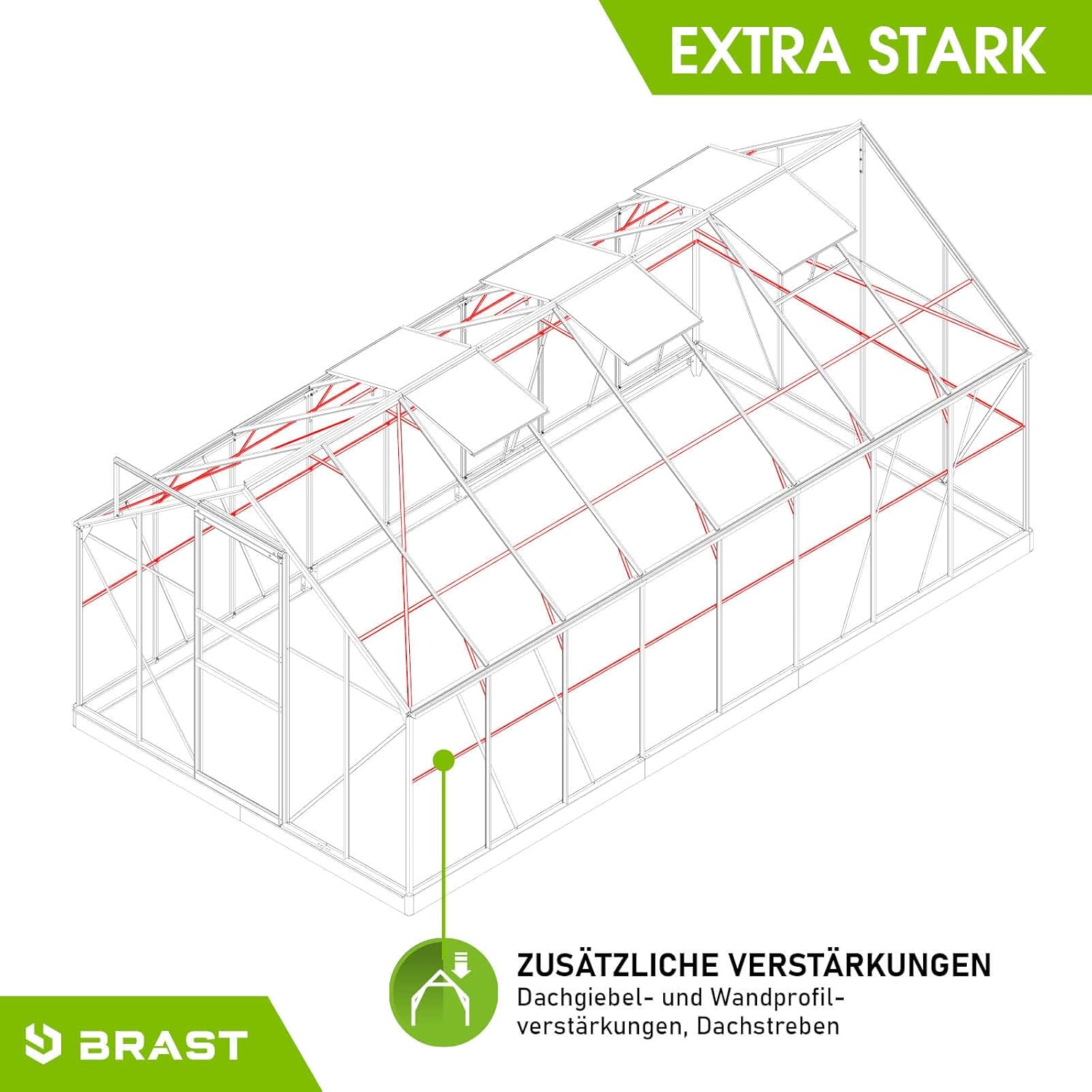 BRAST Aluminium Greenhouse with Base 490 x 250 x 205 cm, TÜV Tested, 6 mm Hollow Chamber Panels, Rustproof/Weatherproof/Temperature-Resistant