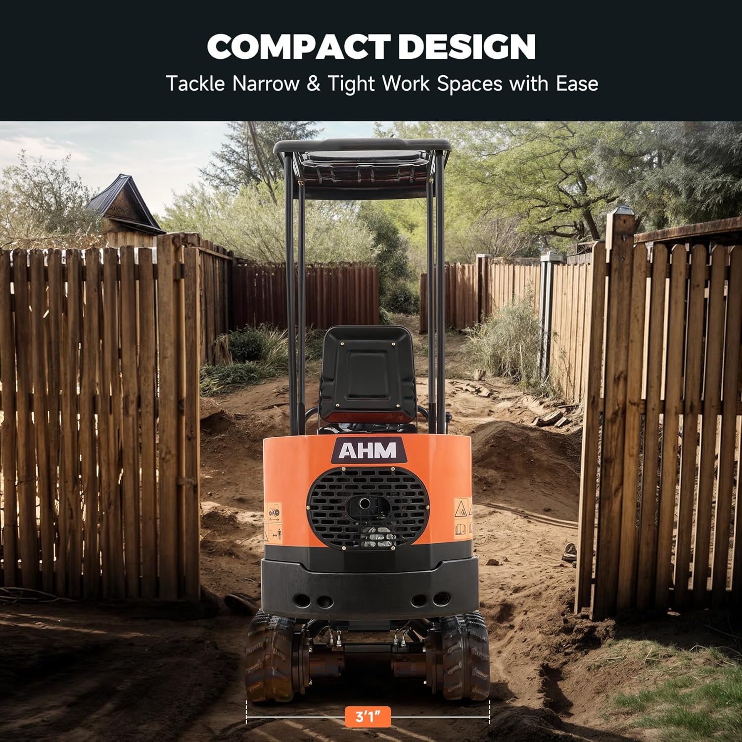 AHM Mini Excavator Machine, 1 Ton Mini Crawler Excavator with 13.5 hp EPA Certified Engine & All-Terrain Tracks, Trench Digger with Canopy & Adjustable Seat for Garden Farm Park Construction Site