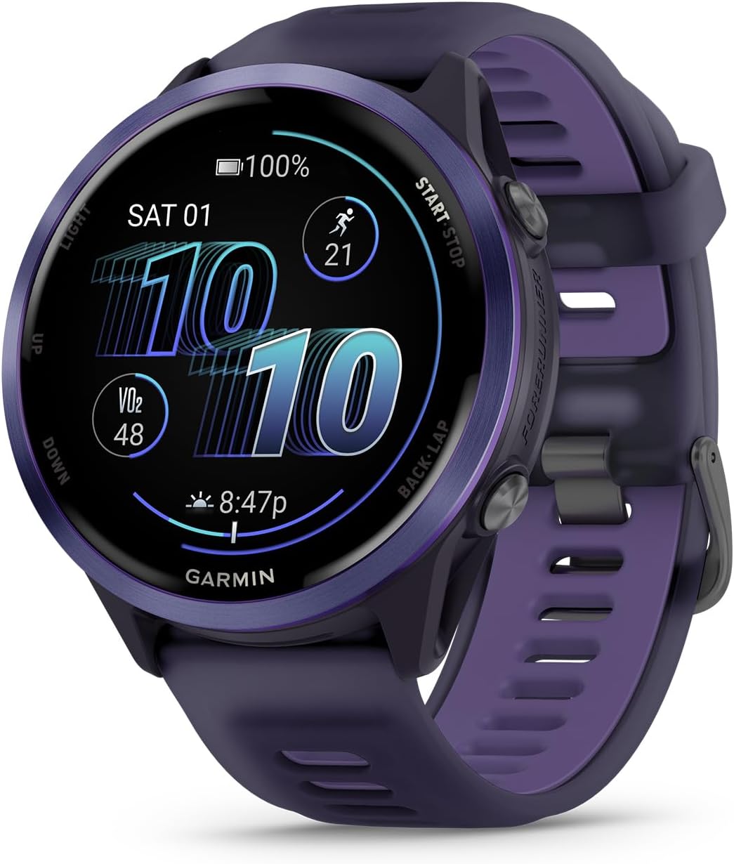 Garmin® Forerunner® 570, 42mm, Advanced GPS Running and Triathlon Smartwatch, AMOLED Display, Training and Recovery Features, Raspberry Aluminum with Translucent Bone/Mango Band