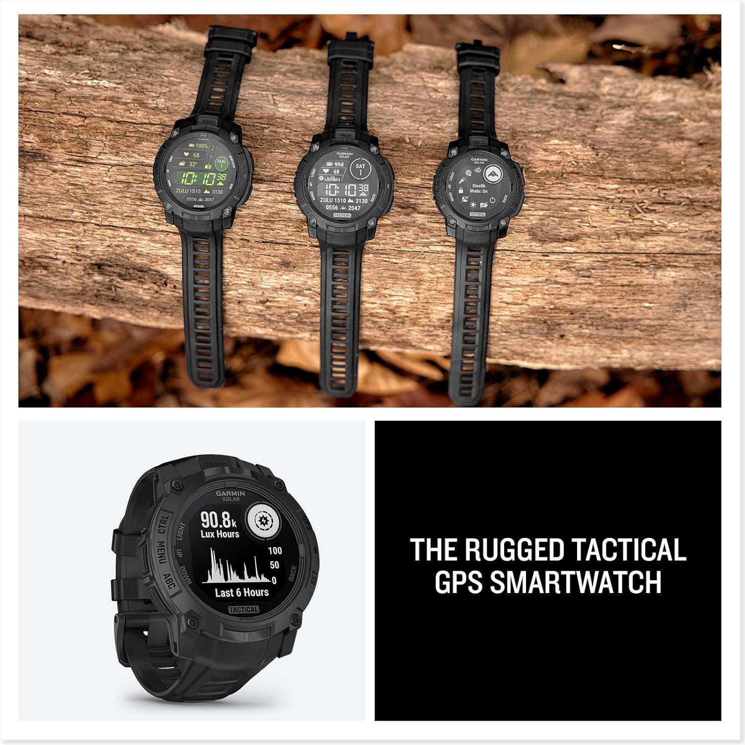 Garmin Instinct® 3 Tactical Edition, 50mm, Solar Charged Display, Rugged Outdoor GPS Smartwatch