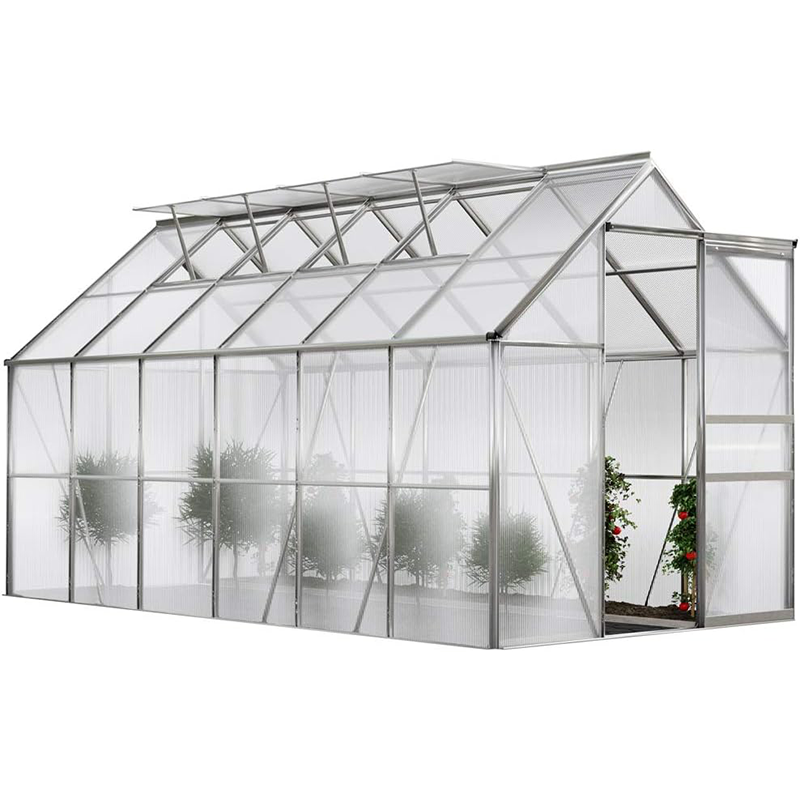 Gardebruk Aluminium Greenhouse 11,73m³ outdoor shelter for Plants, Vegetables Fruits 380x190cm 4 windows