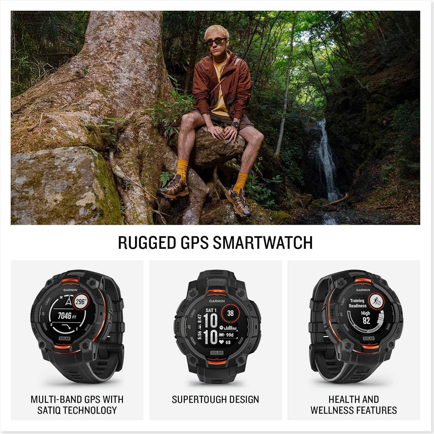 Garmin Instinct® 3 Tactical Edition, 50mm, Solar Charged Display, Rugged Outdoor GPS Smartwatch