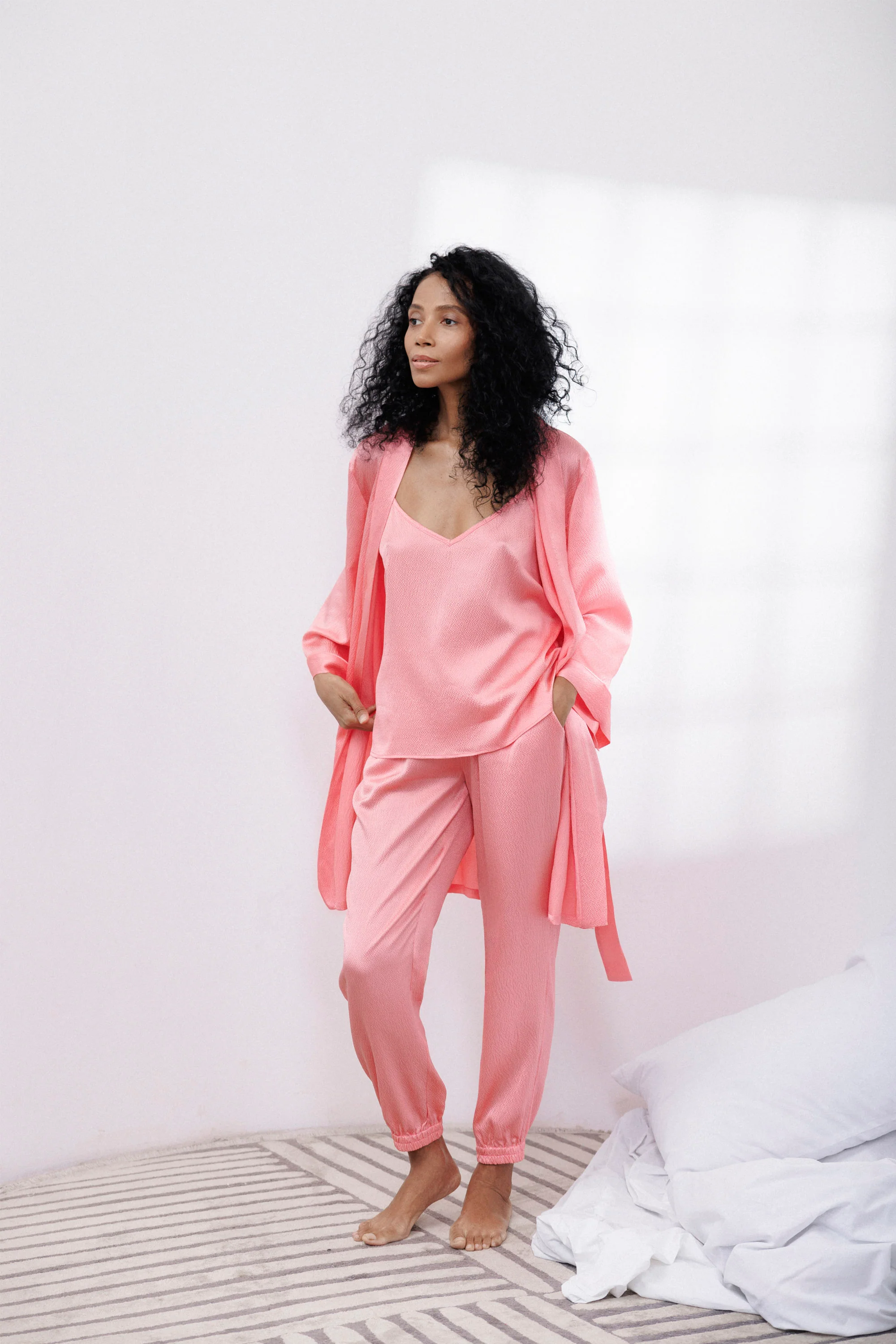 Bubble Silk Camisole and Pants Set in Pink