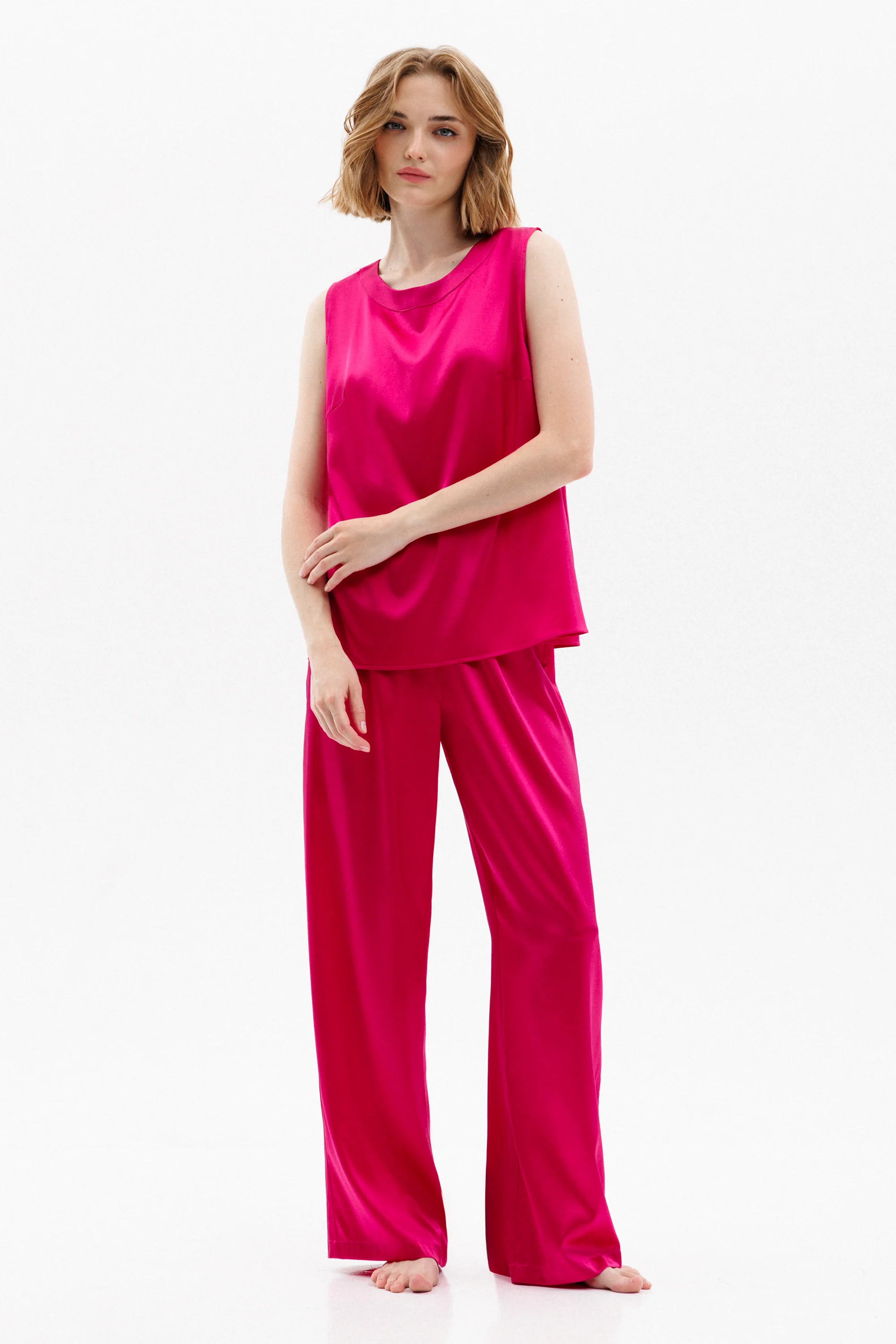 Silk Sleeveless Blouse in Fuchsia