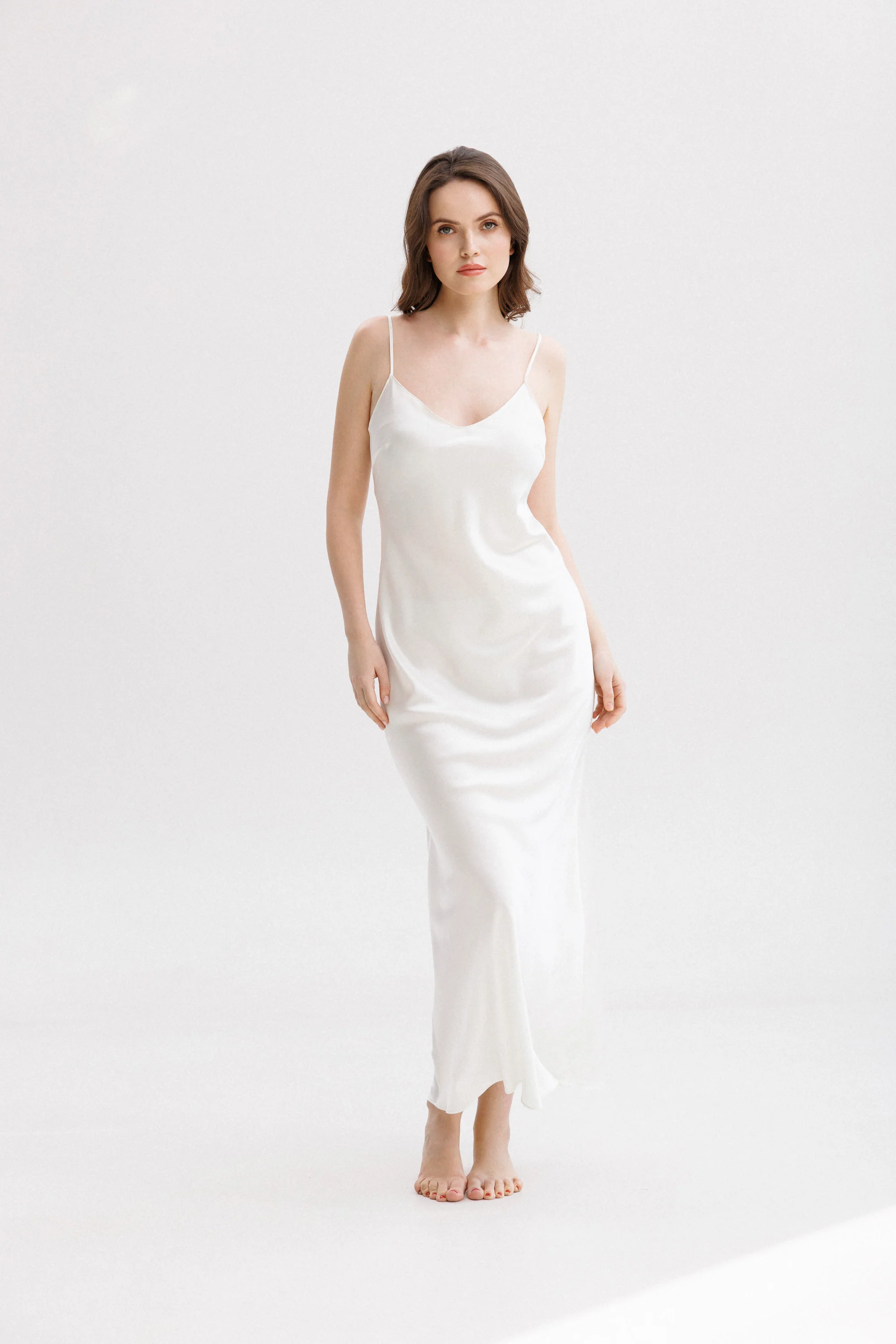 Long Silk Slip Dress in Ivory