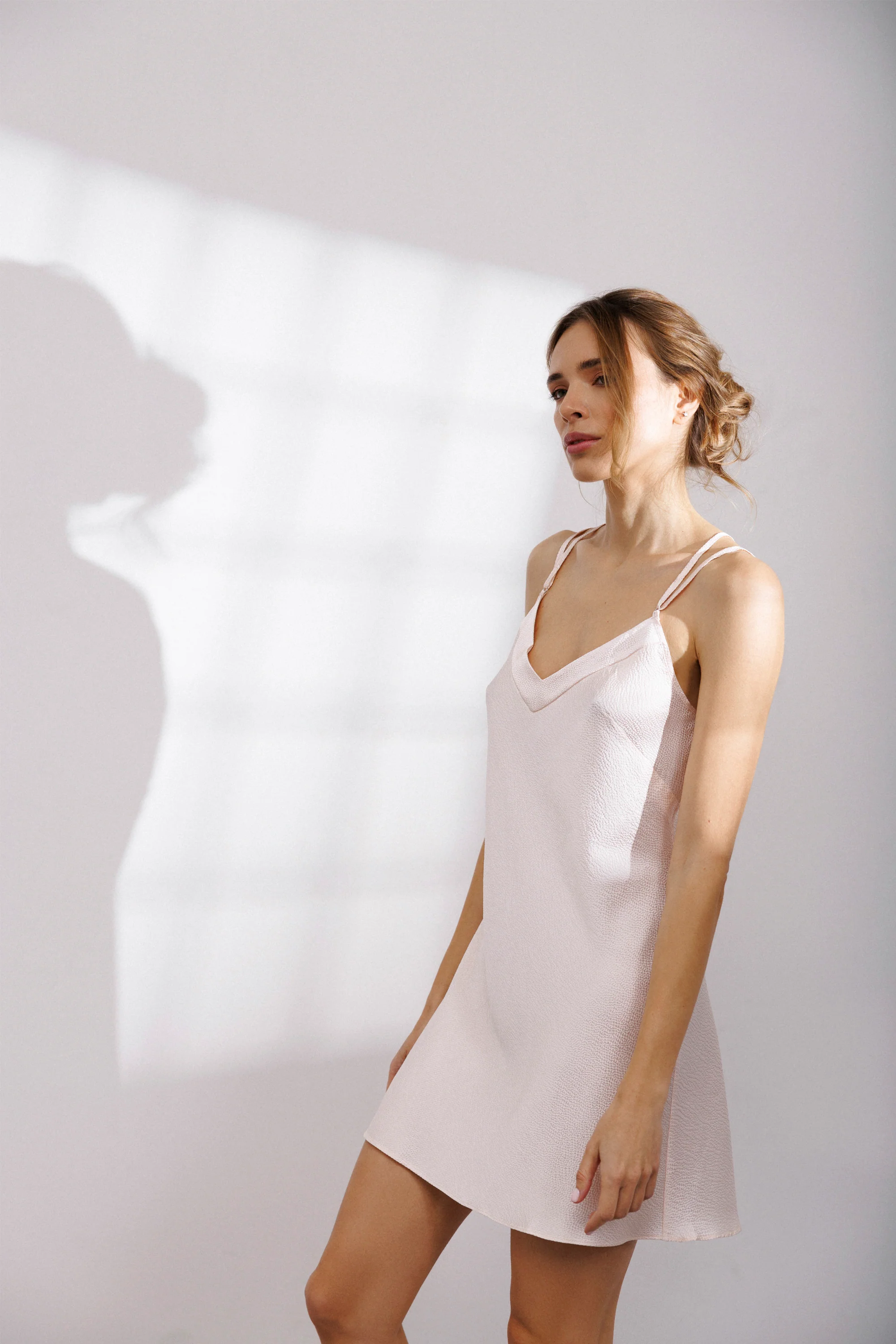 Bubble Silk Slip Dress in Powder