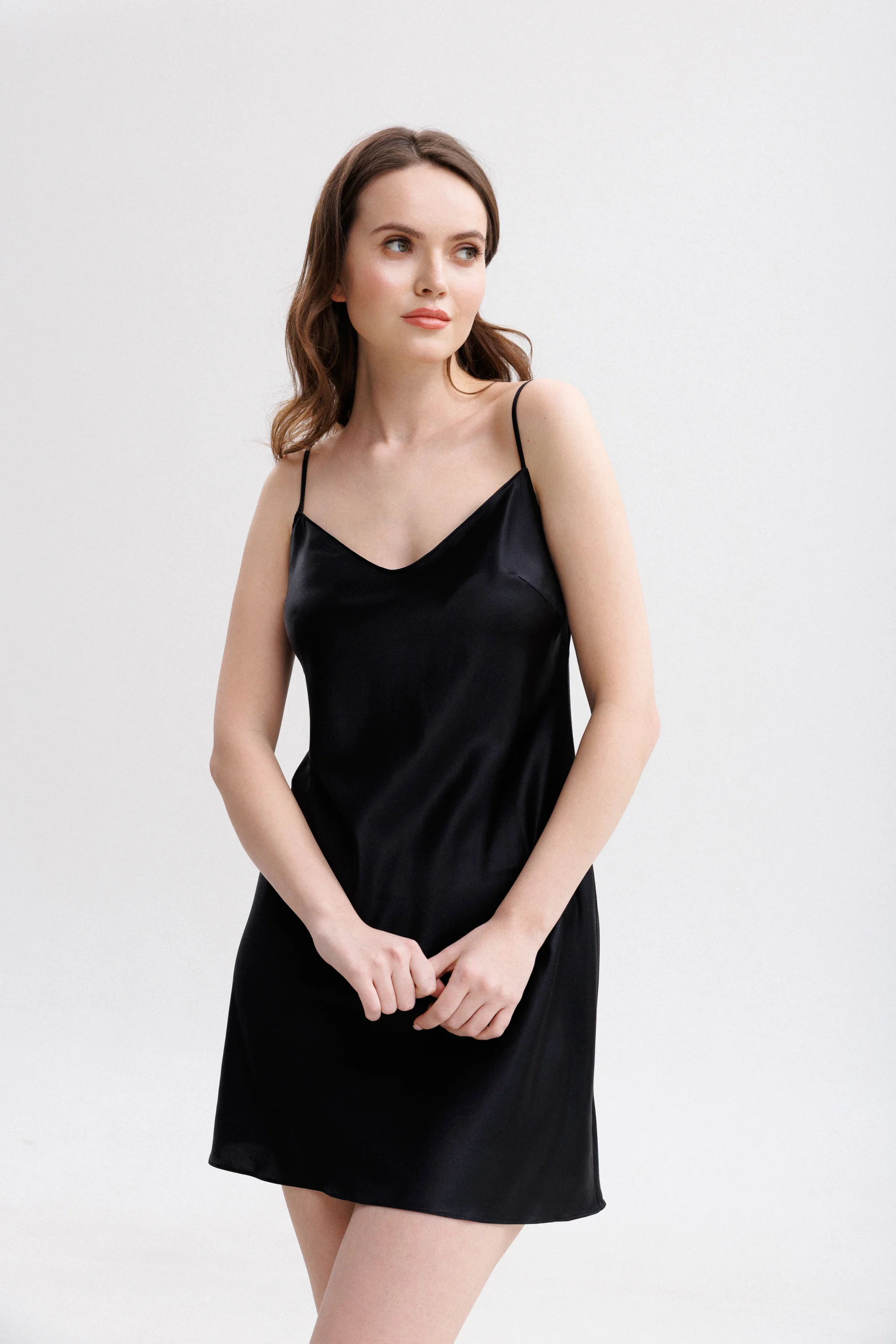Short Silk Slip Dress in Black