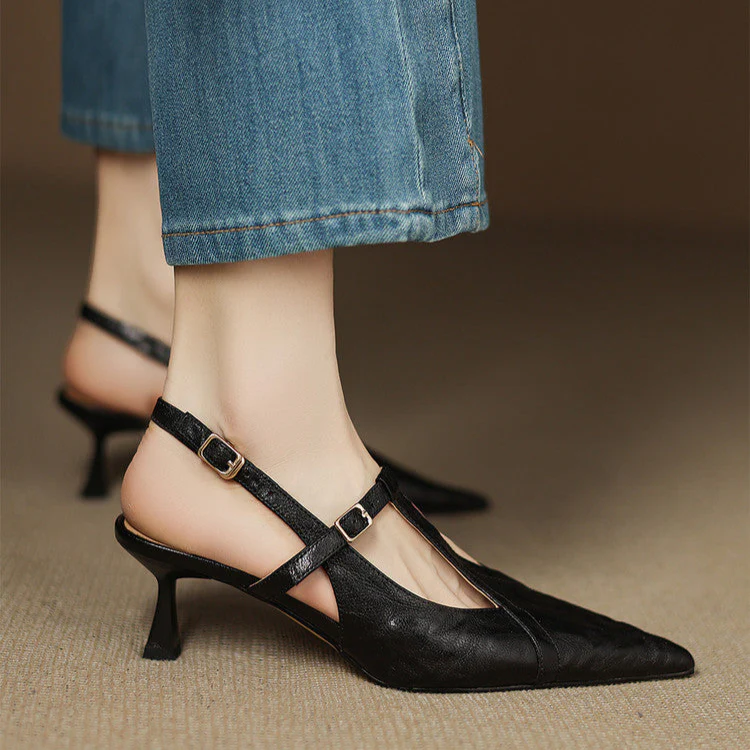 Noir Genuine Leather Heels