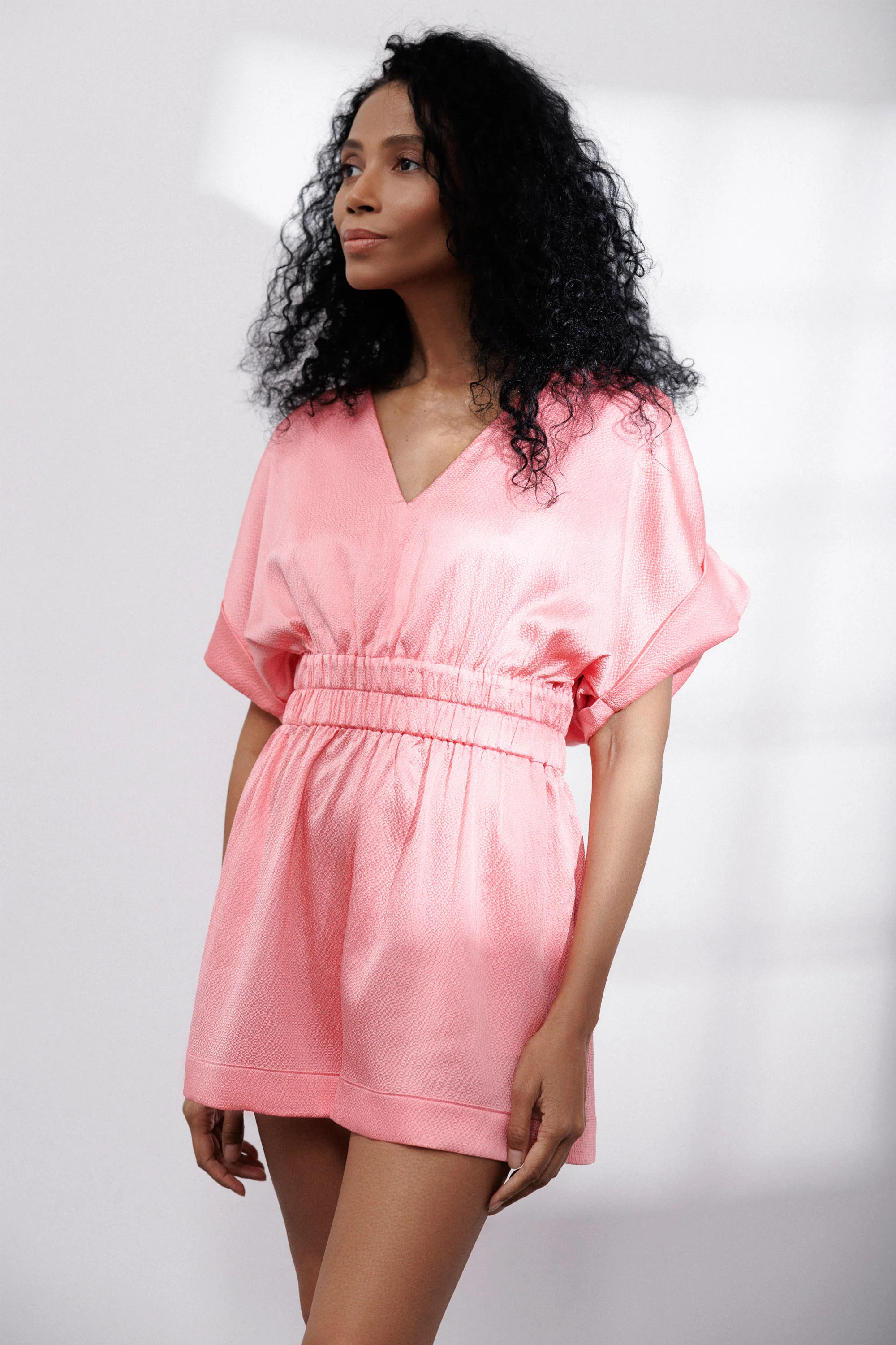 Bubble Silk Romper in Pink