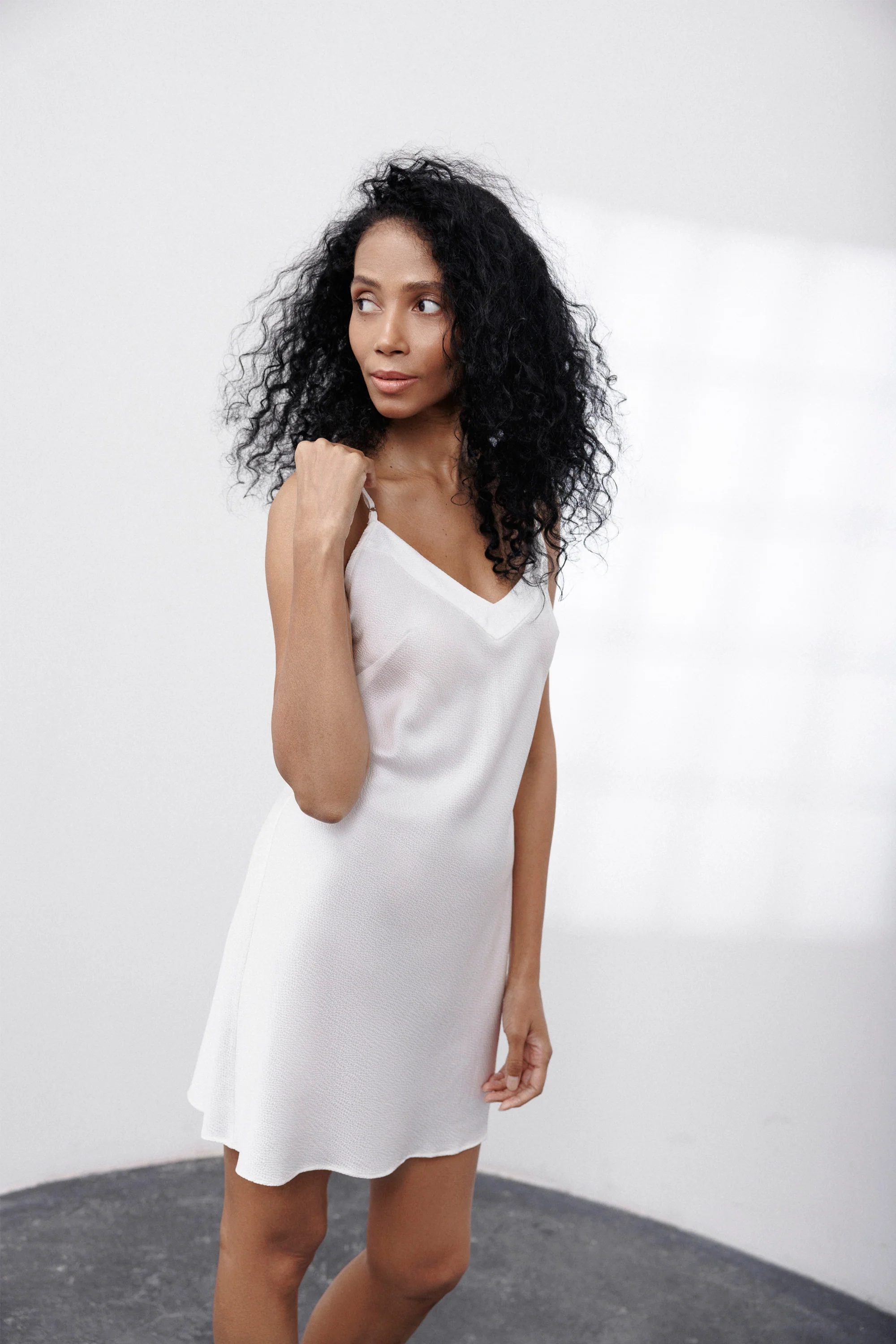 Bubble Silk Slip Dress in Off-White