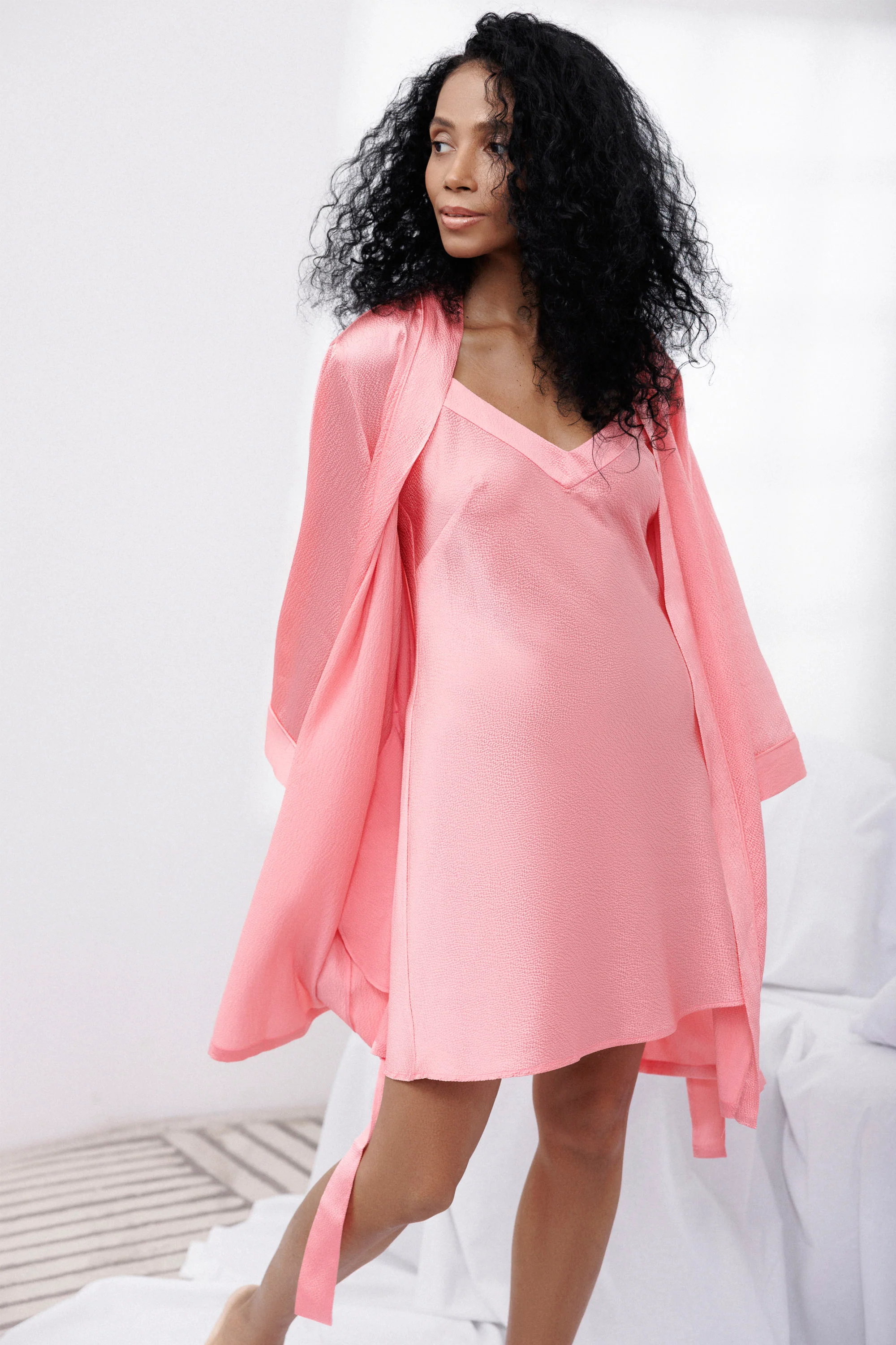 Bubble Silk Slip Dress in Pink