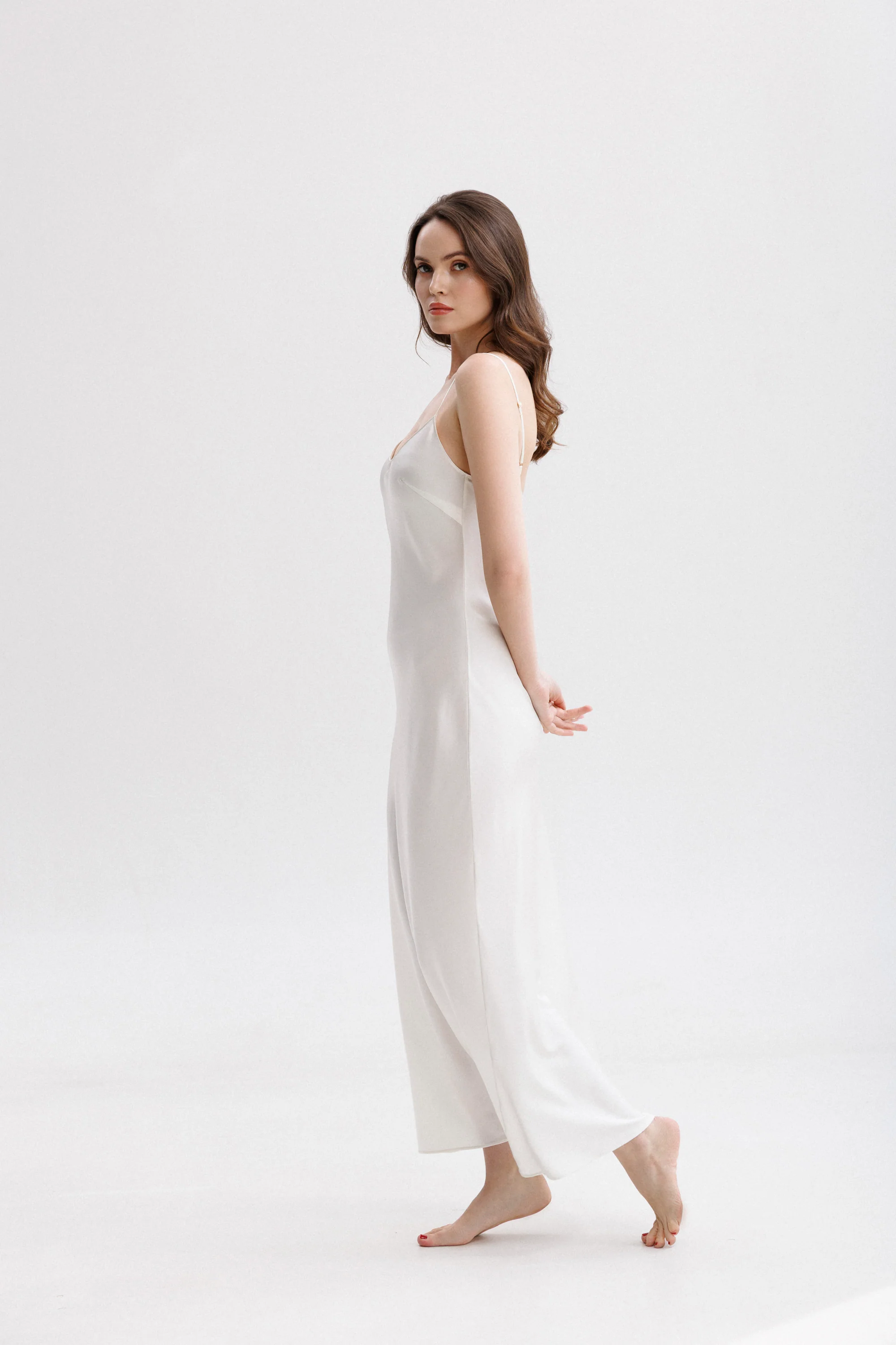 Long Silk Slip Dress in Ivory