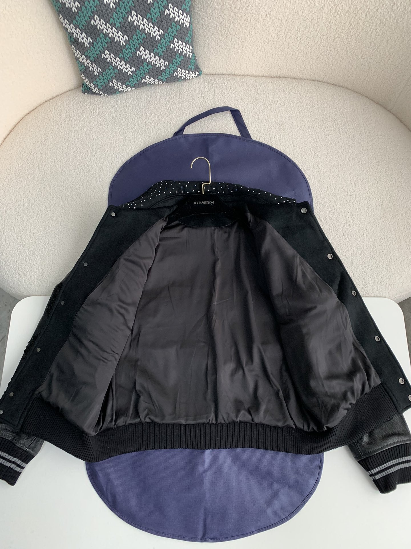 Louis Vuitton FW23 lettered beaded embroidered leather jacket