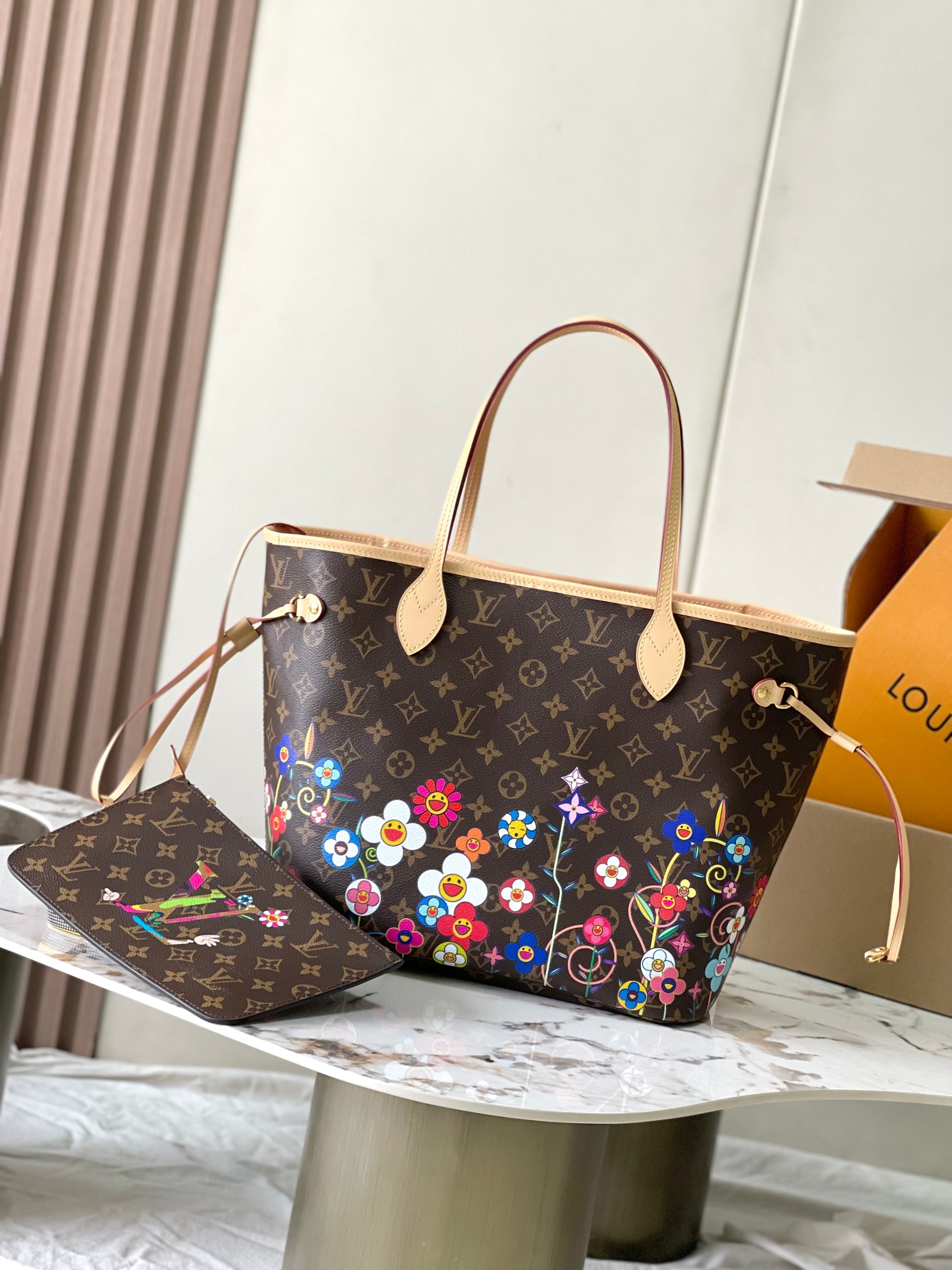 LOUIS VUITTON x Takashi Murakami Neverfull MM Tote bag/top quality M13271