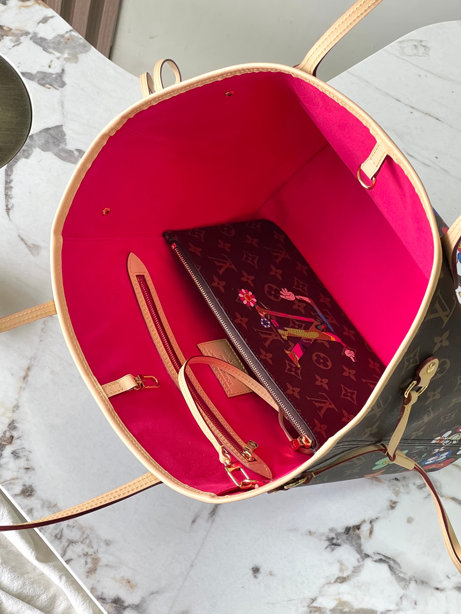 LOUIS VUITTON x Takashi Murakami Neverfull MM Tote bag/top quality M13271