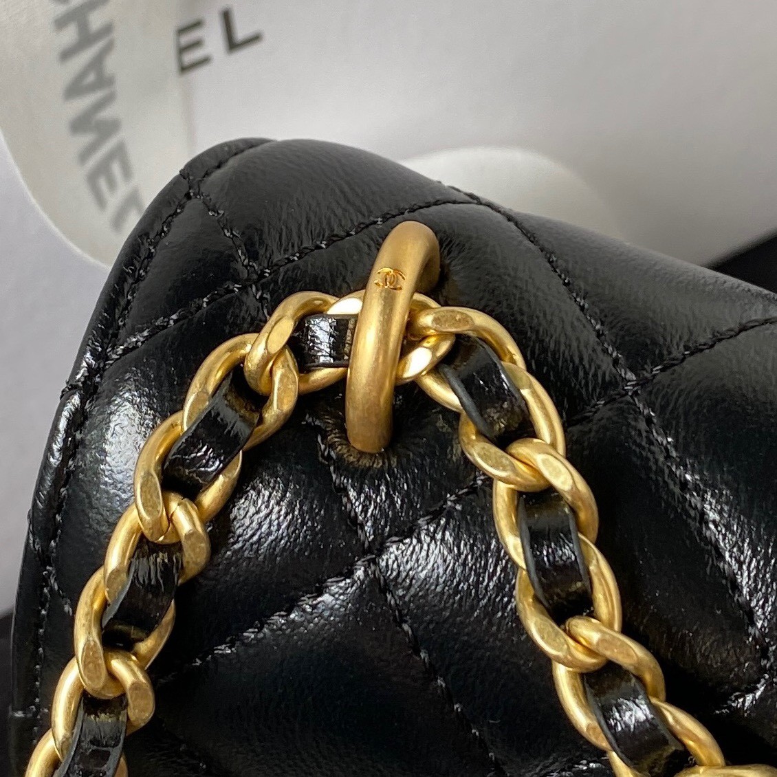 Chanel 23A Advanced Handicraft ShopSeries Black Gold Leather Chain Piercing Bag AP3373, Top Quality