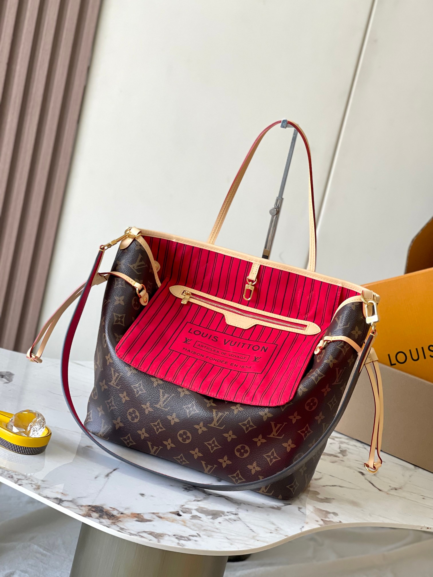 LOUIS VUITTON NEVERFULL BANDOULIERE INSIDE OUT MM Tote bag/top quality M12096