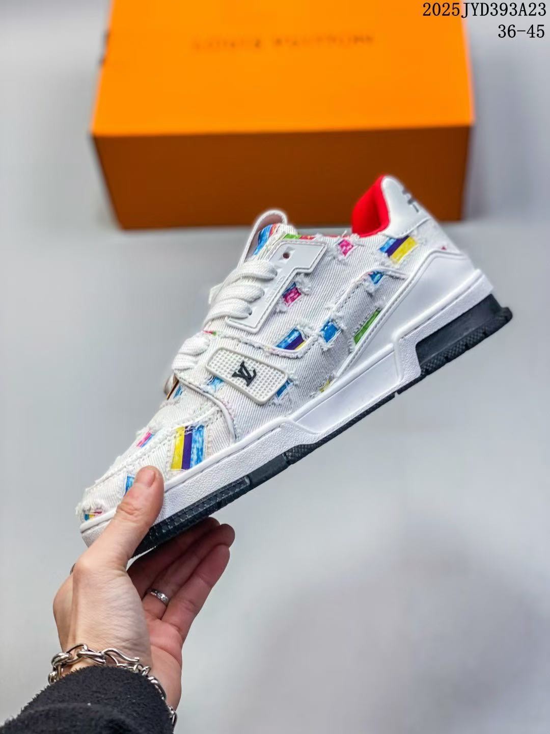 【#4451】 Louis Vuitton traniner canvasprinted colorful denim embroidered shoes