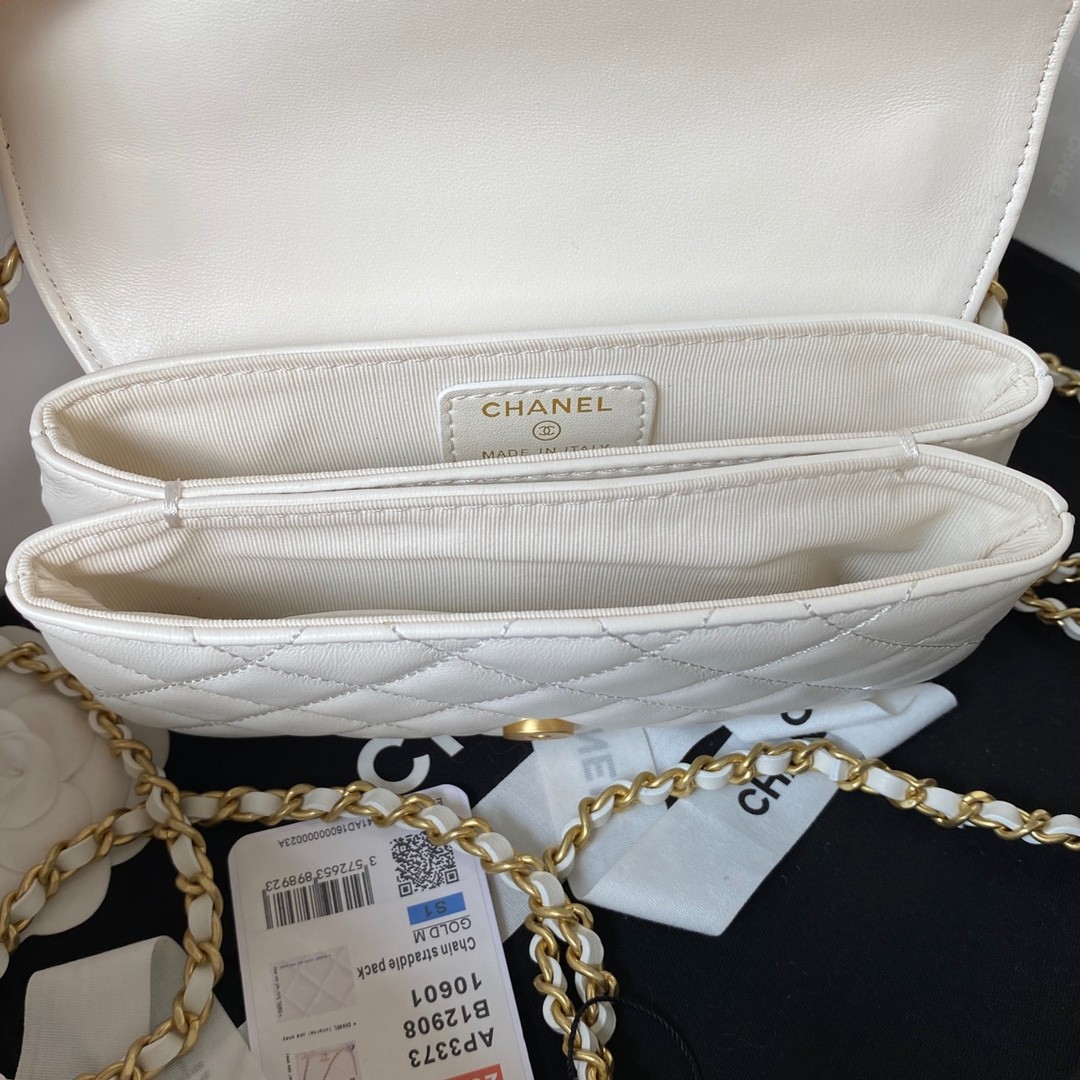 Chanel 23A Advanced Handicraft ShopSeries Black Gold Leather Chain Piercing Bag AP3373, Top Quality