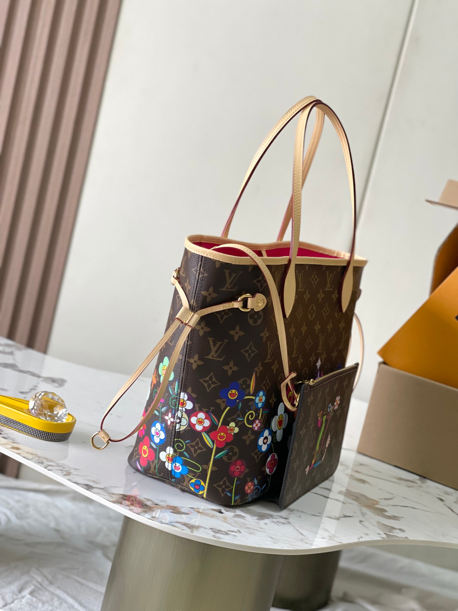 LOUIS VUITTON x Takashi Murakami Neverfull MM Tote bag/top quality M13271