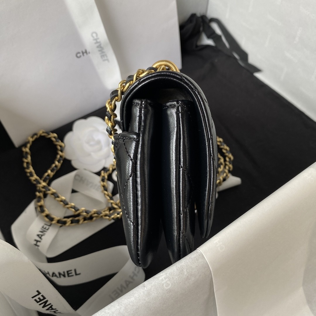 Chanel 23A Advanced Handicraft ShopSeries Black Gold Leather Chain Piercing Bag AP3373, Top Quality