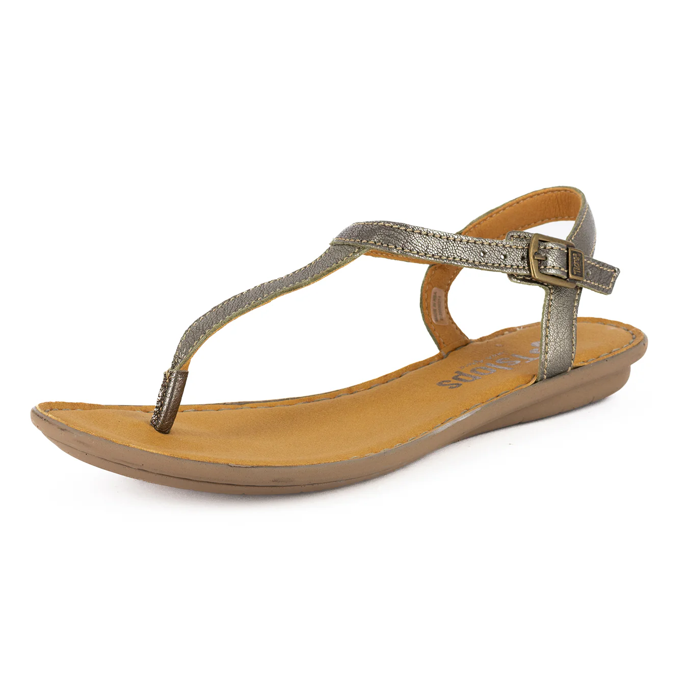 Khuthaza : Ladies Leather Tslops Sandal in Anthracite Metallic
