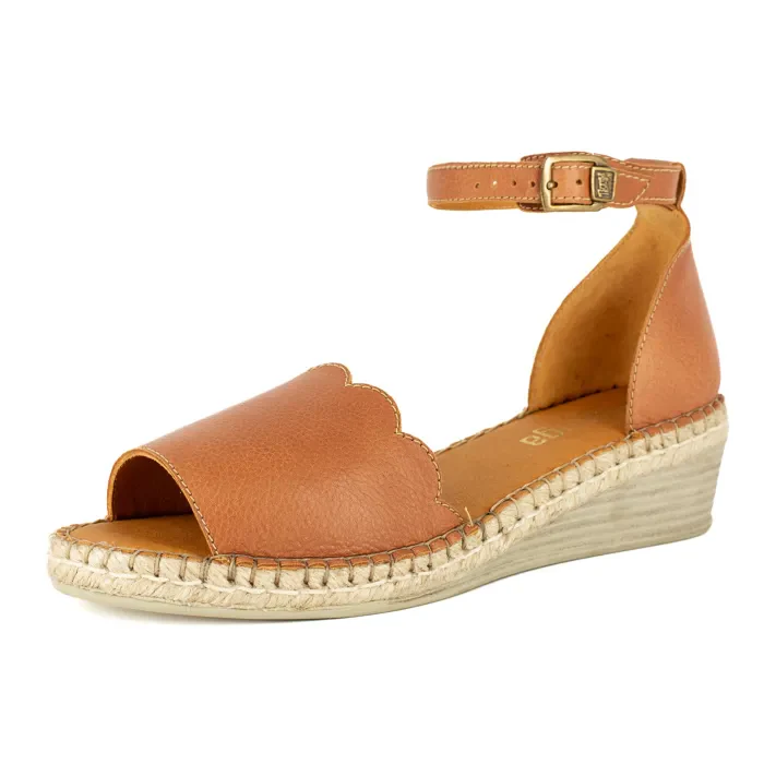 Pulika : Ladies Leather Wedge Espadrille in Oak