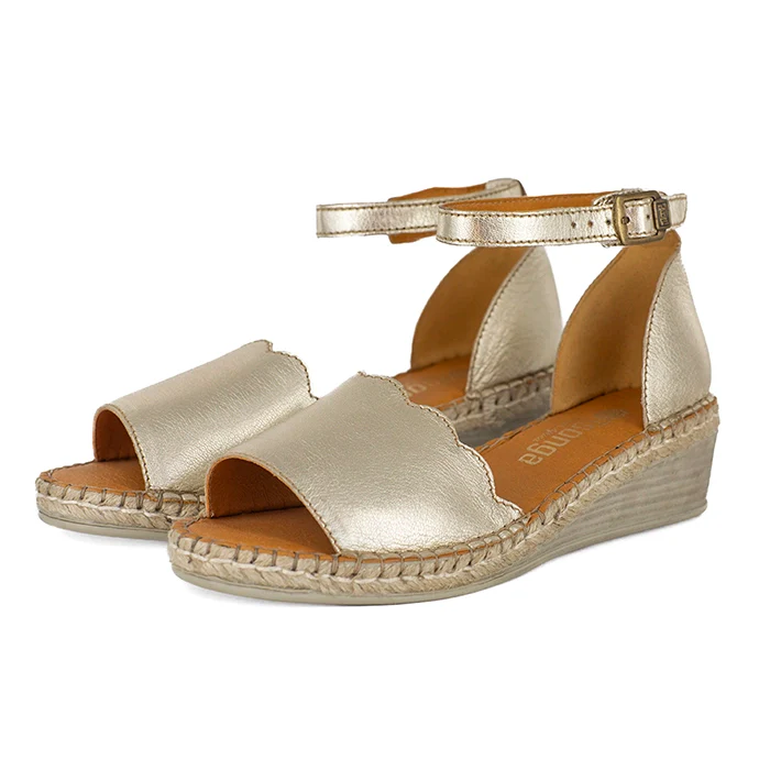 Pulika : Ladies Leather Wedge Espadrille in Platino