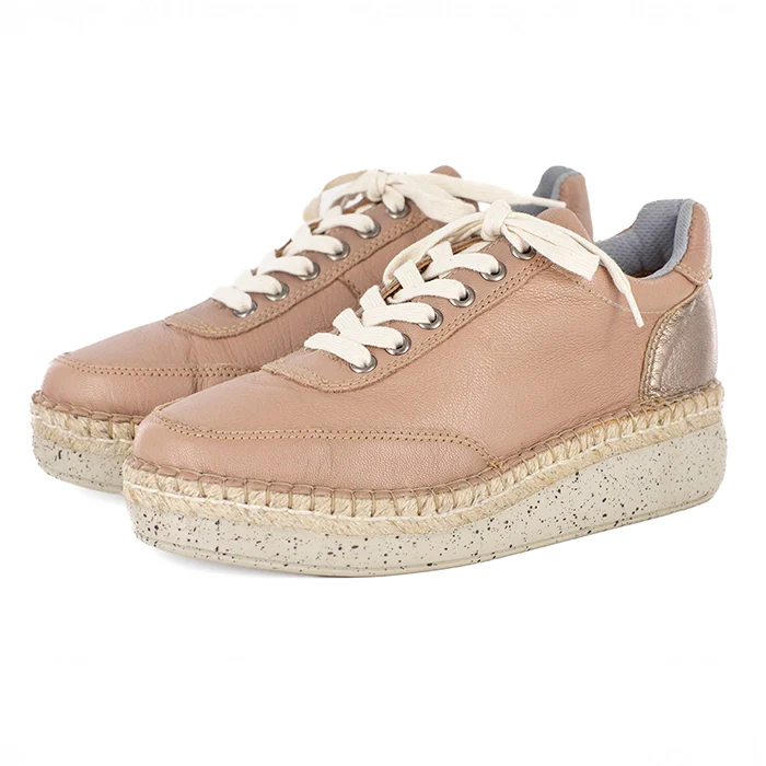 Vuyani : Ladies Leather Platform Espadrille Sneaker in Timber & Sabbia