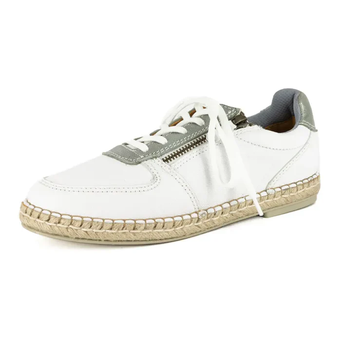 Amara : Ladies Leather Espadrille Sneaker in White & Tallio