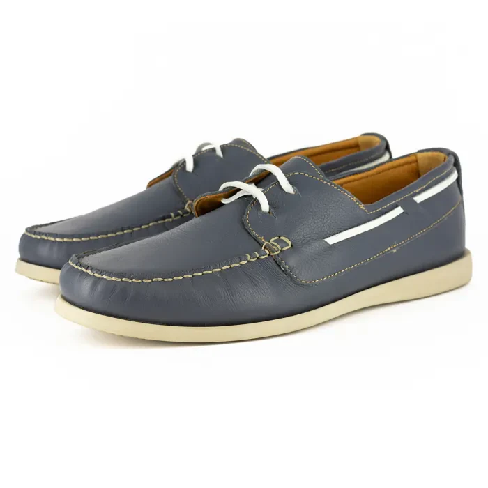 Malabo : Mens Leather Boat Shoe in Marine Natan