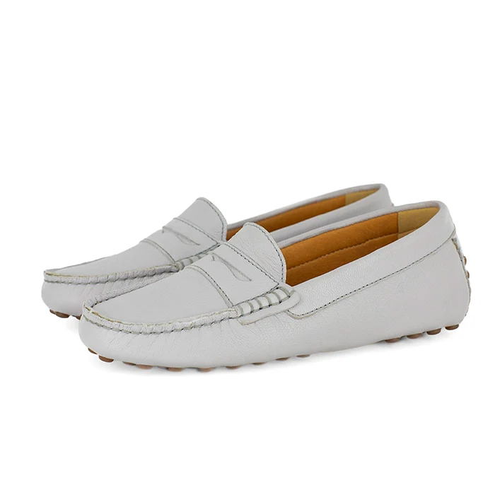 Jozini : Ladies Leather Moccasin In Grey Mist