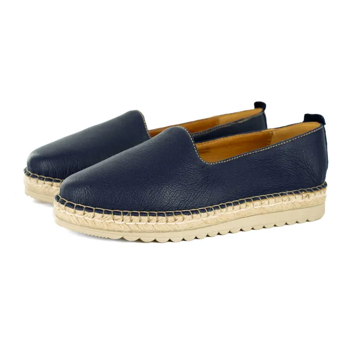 Banjul : Ladies Leather Espadrille in Marine