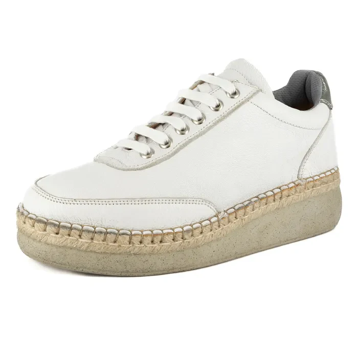 Vuyani : Ladies Leather Platform Espadrille Sneaker in White & Tallio