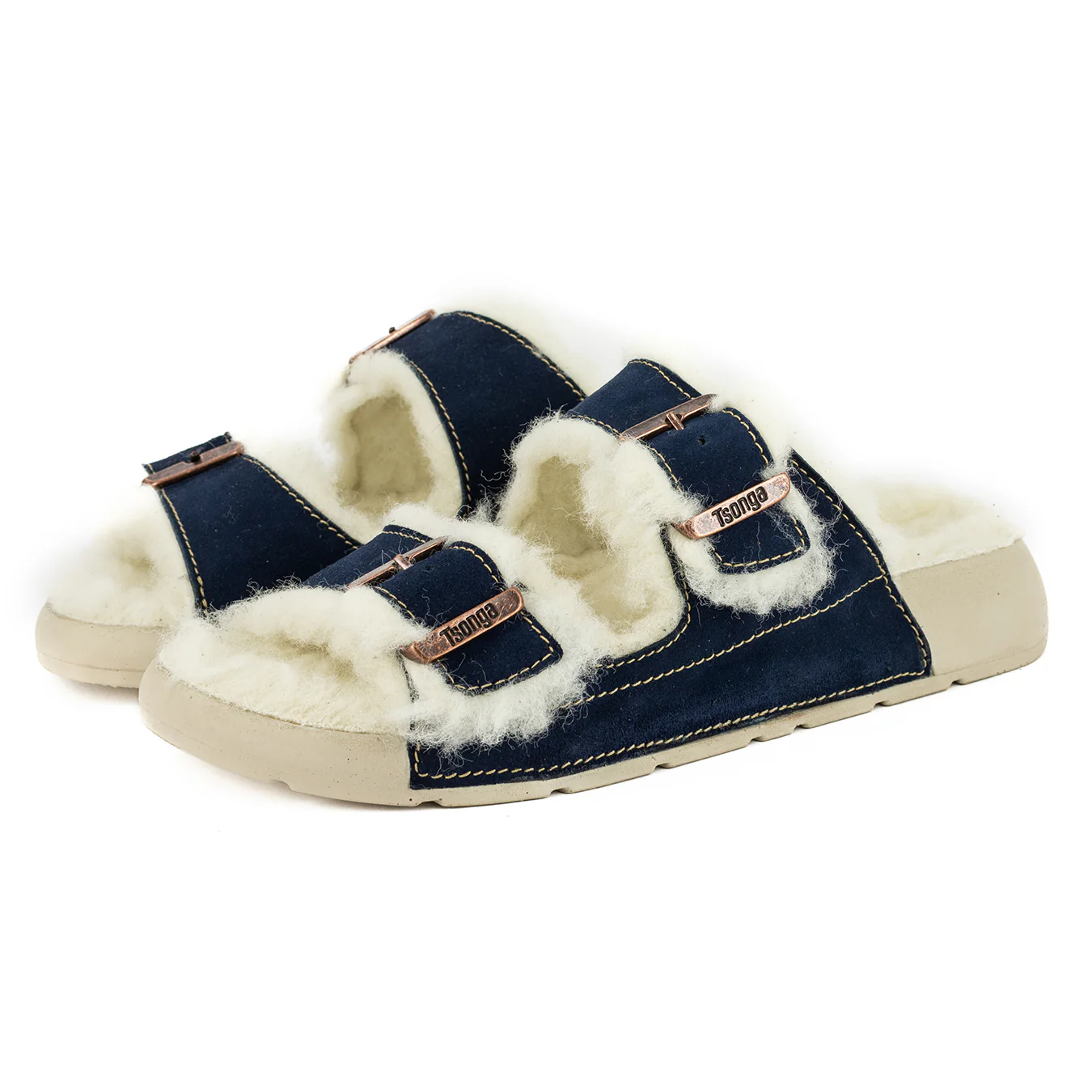 Abidjan : Ladies Leather Sandal with Wool Lining in Navy
