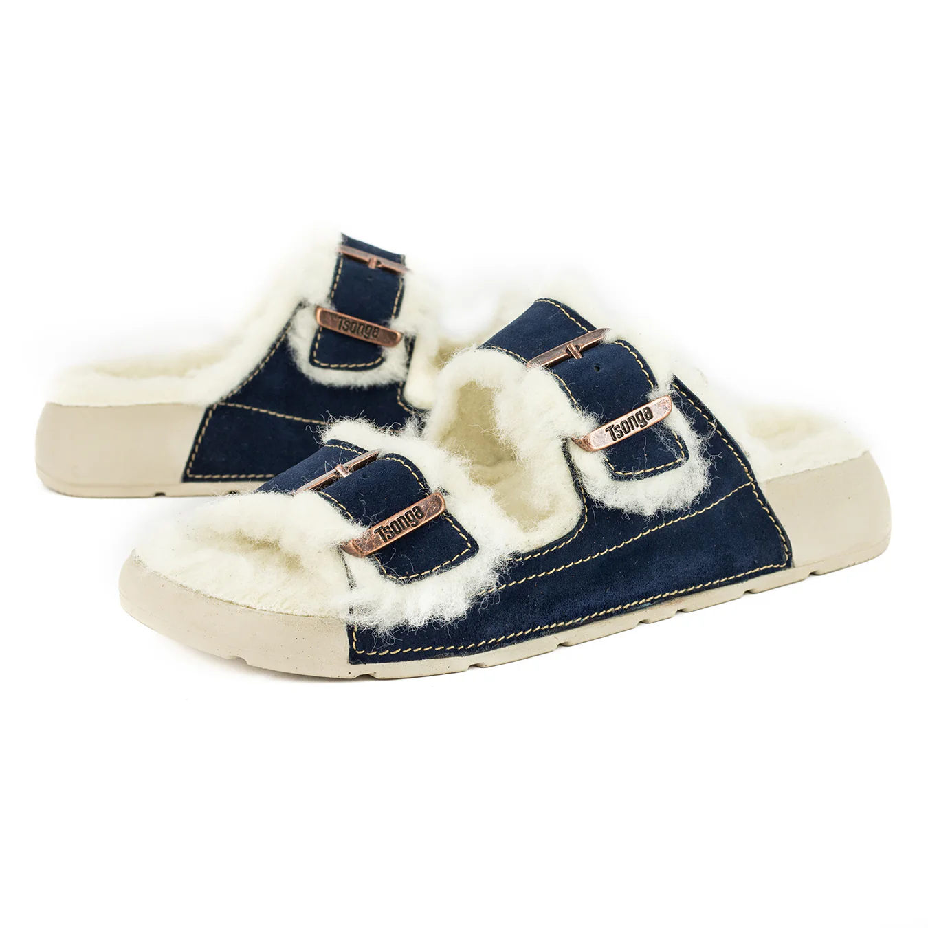 Abidjan : Ladies Leather Sandal with Wool Lining in Navy