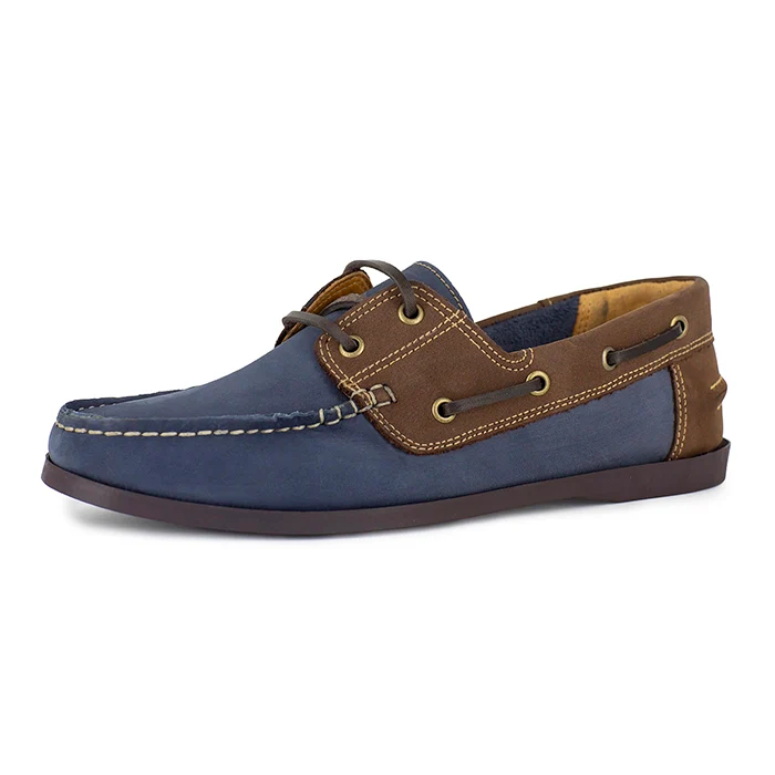 Exwaya : Mens Leather Boat Shoe in Marine & Brown Rodeo