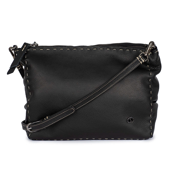 Gabi : Ladies Leather Crossbody Handbag in Black Natan
