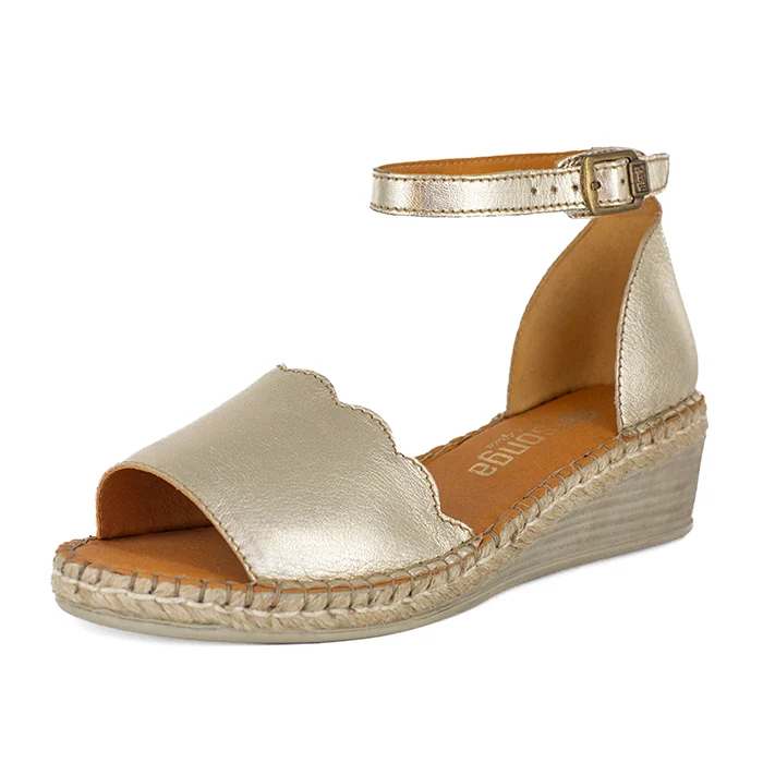 Pulika : Ladies Leather Wedge Espadrille in Platino