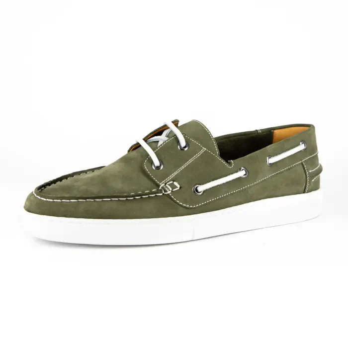 Umnyakazo : Men's Leather Boat Shoe in Olive Nubuck