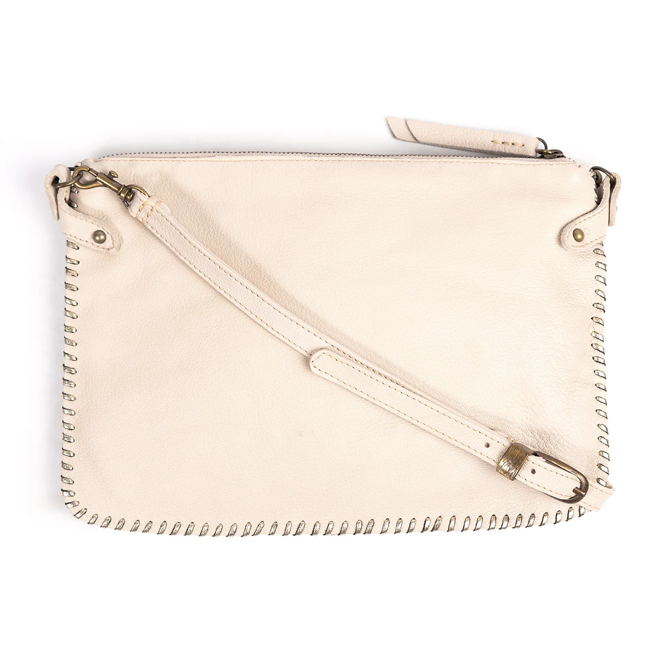 Rantu : Ladies Leather Crossbody Handbag in Cream & Platino