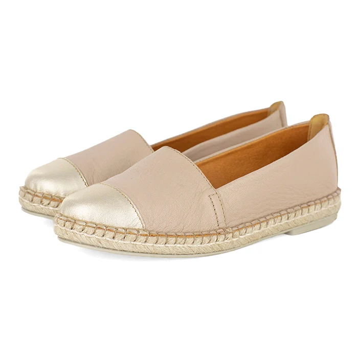 Consisela : Ladies Leather Espadrille Shoe in Mantega & Platino