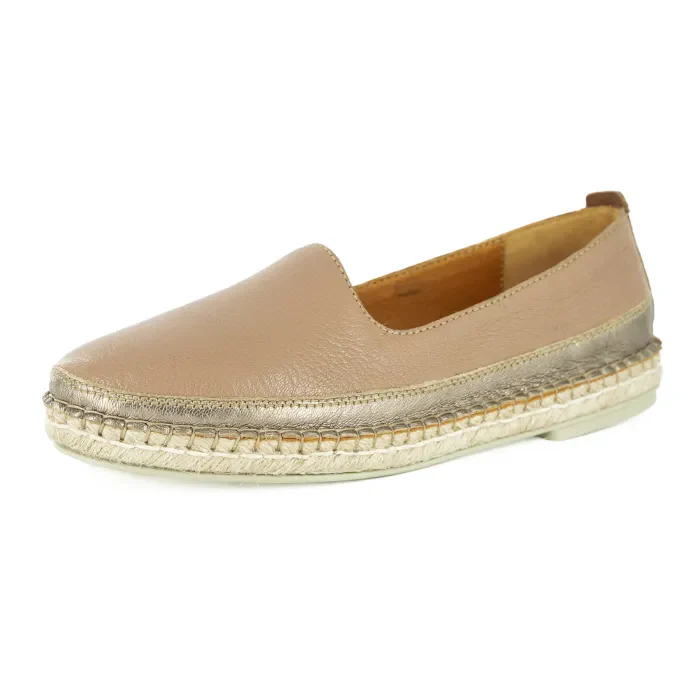 Pongola : Ladies Leather Espadrille Shoe in Timber and Sabbia