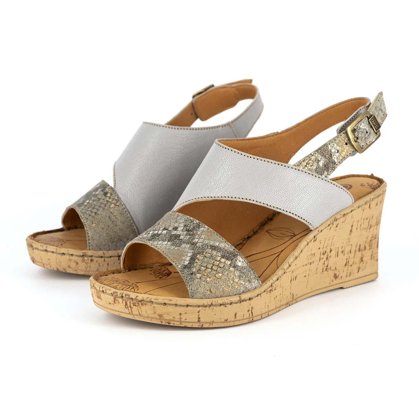 Umgwaqo : Ladies High-Heeled Leather Sandal in Quarry & Opal