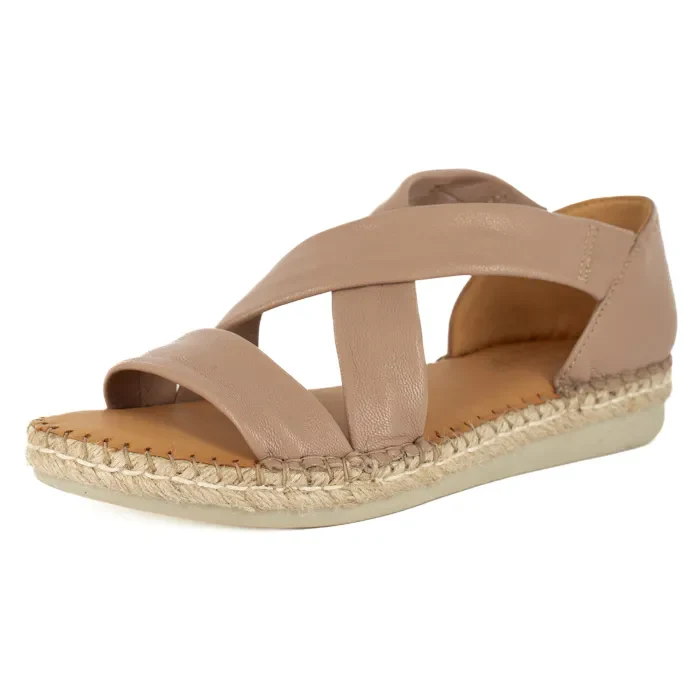 Ganandela : Ladies Leather Espadrille Sandal in Timber
