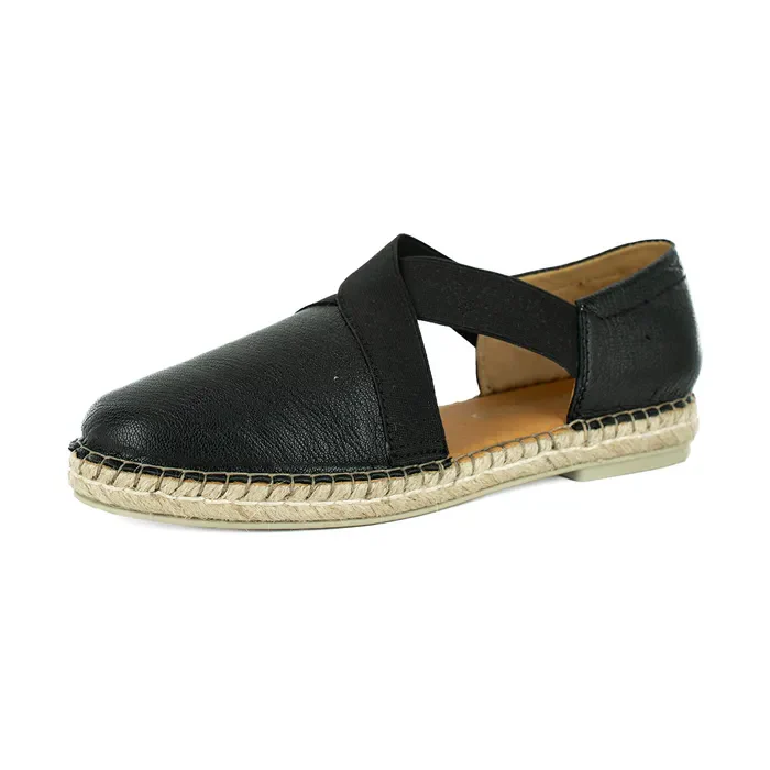 Jankomo : Ladies Leather Espadrille Shoe in Black