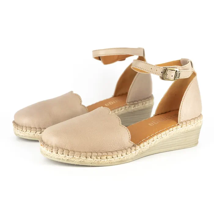 Inkantolo : Ladies Leather Wedge Espadrille in Gravel