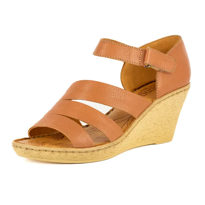 Nontle : Ladies Leather High-Heel Wedge Sandal in Oak